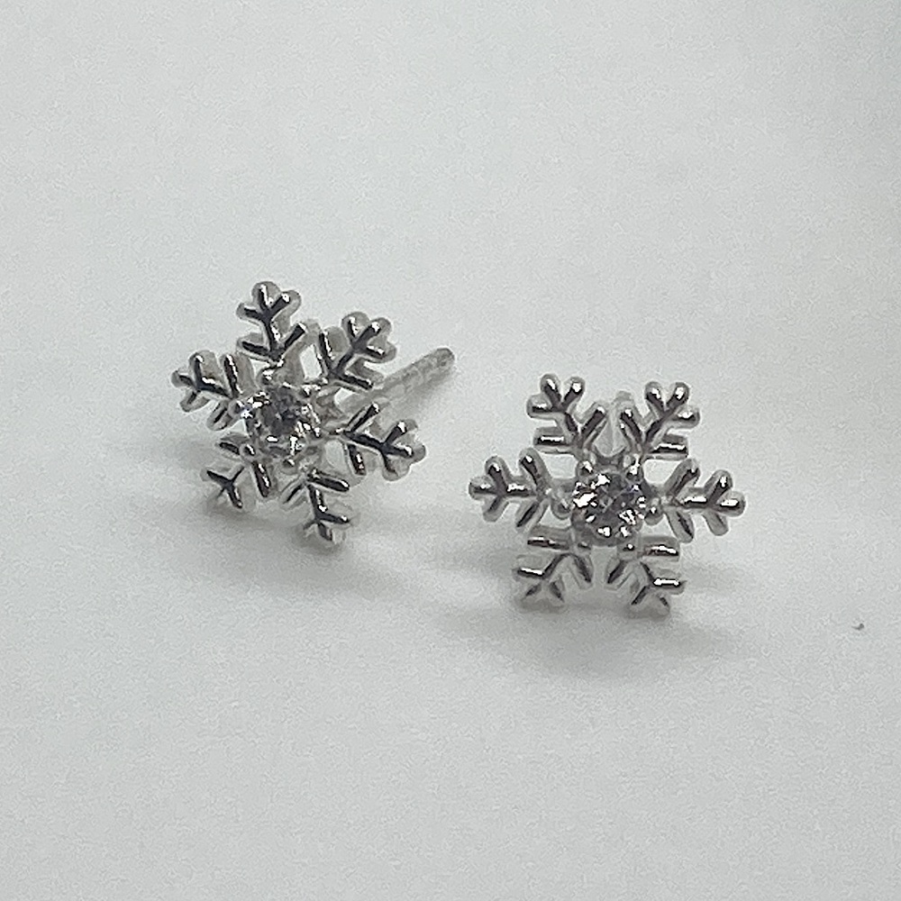 925 Sterling Silver Snowflake Cz Stone Centre Stud Earrings | 9mm